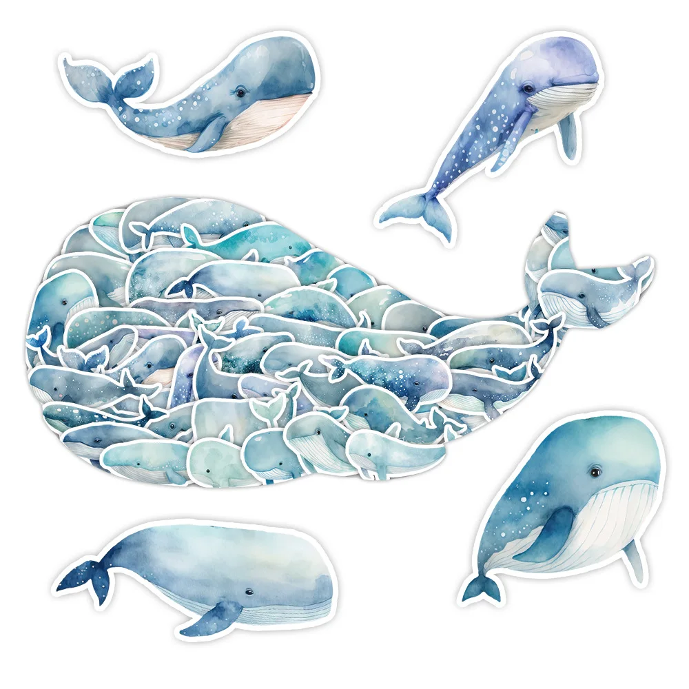 10/30/50PCS Cute Marine Animal Whale Sticker Blue Cartoon Graffiti Stickers Notebook Car Laptop Phone Guitar Skateboard Decals