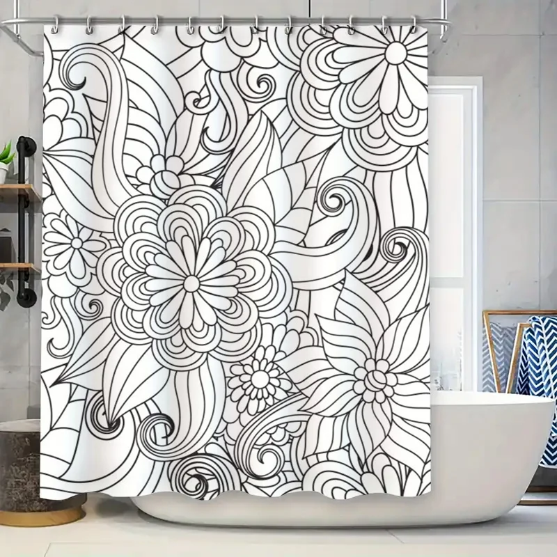

Decorative Shower Curtain Modern Black White Floral Print Premium Quality Fabric for Bathroom Decorations