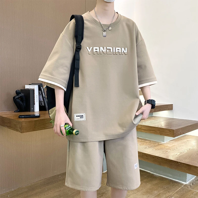 Streetwear Men Summer Tracksuit 8XL Foaming Printing T Shirt + Shorts Sets 2024 Casual Top Tees Short Suit Homewear Mens Clothes