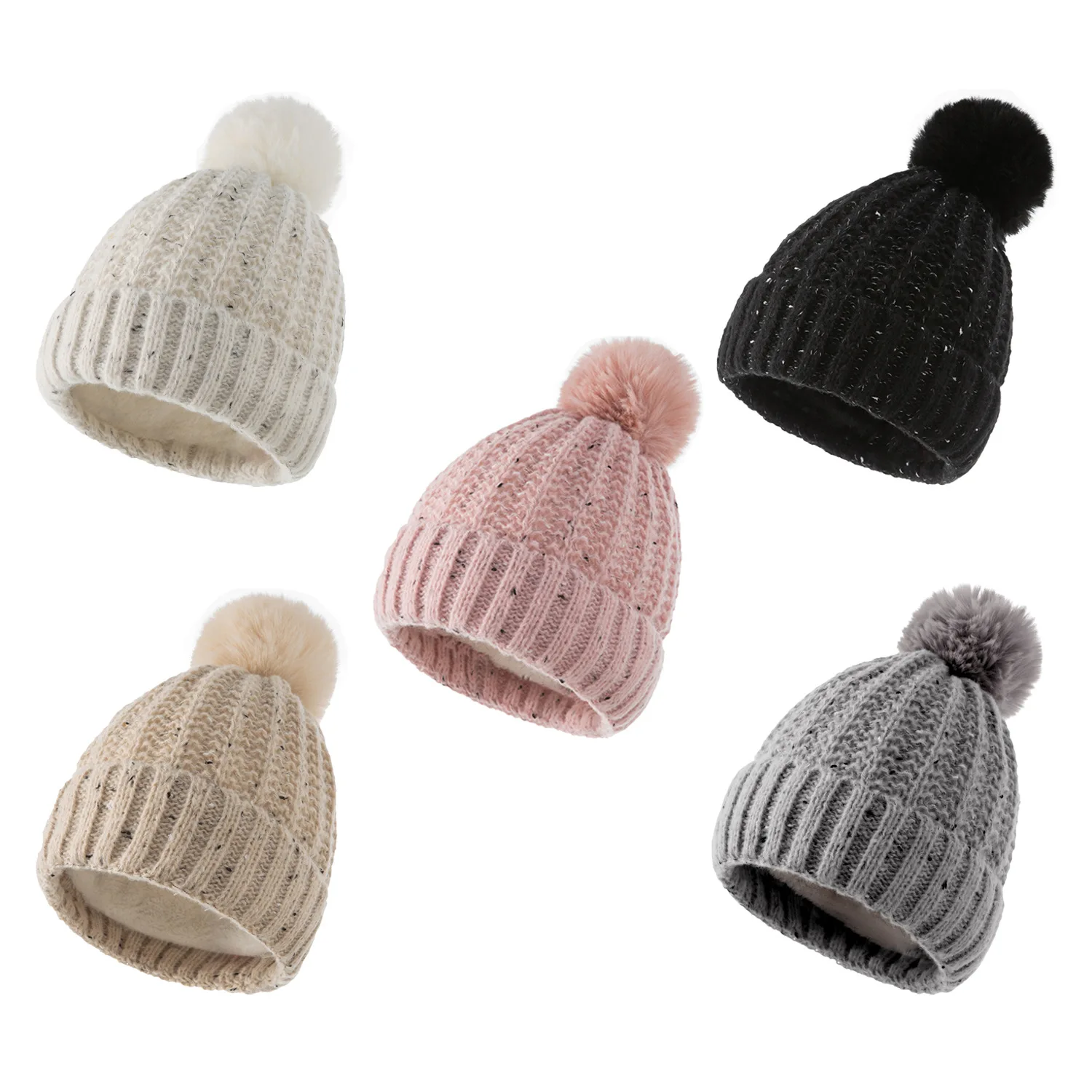 

Winter Hats for Women Solid Cotton Knitted Fleece-lined Keep Warm Beanies 2022 New Fashion Boy Skullies Elastic Girl Pompom Hats