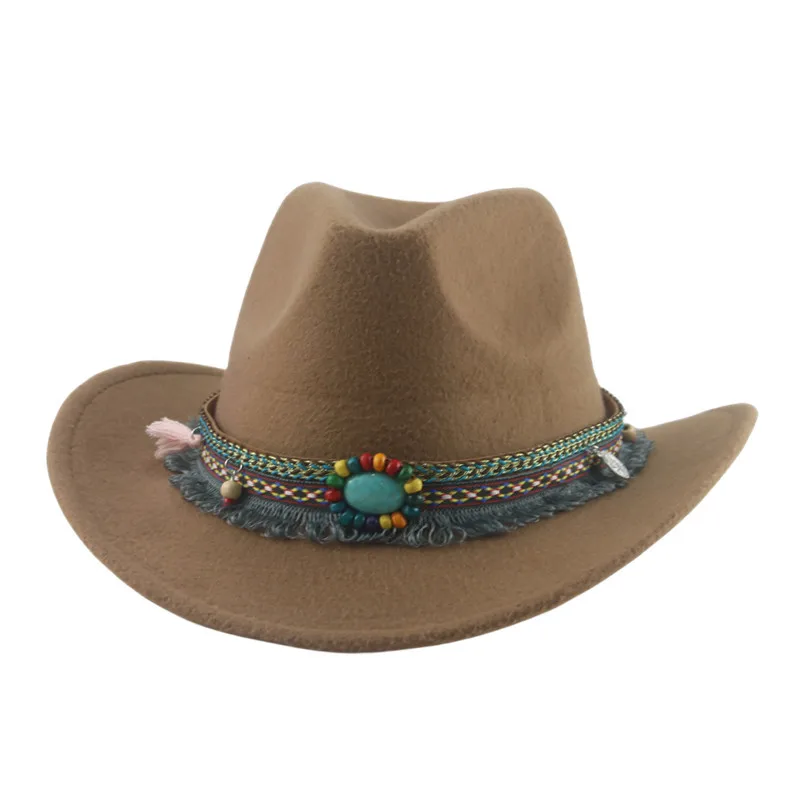 Felt Cap Top Hat Fedora Hat Western Denim Panama Ethnic Style Hat Tibetan Tibet Xinjiang Rolled Brim Cowboy Hat