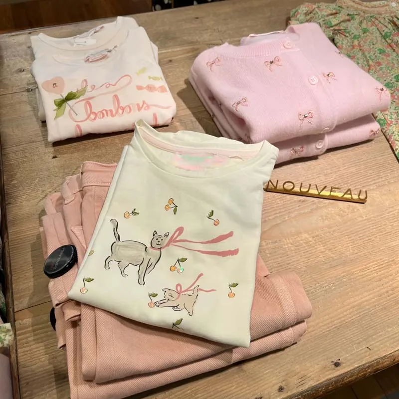 Per-vendita 2025 Autunno Inverno BP Ragazze Gonna di jeans ricamata Ragazzi Giacca di jeans Abiti per bambini per ragazze Ragazzo Pantalone Cherry Cowboy Set