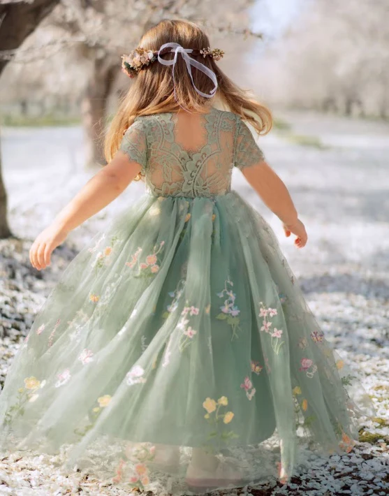 Fairy Floral Sage Green Mommy Daughter Dresses Soft Tulle Wedding Guest Mom and Me Matching Outfits Toddler Flower Girl Dress