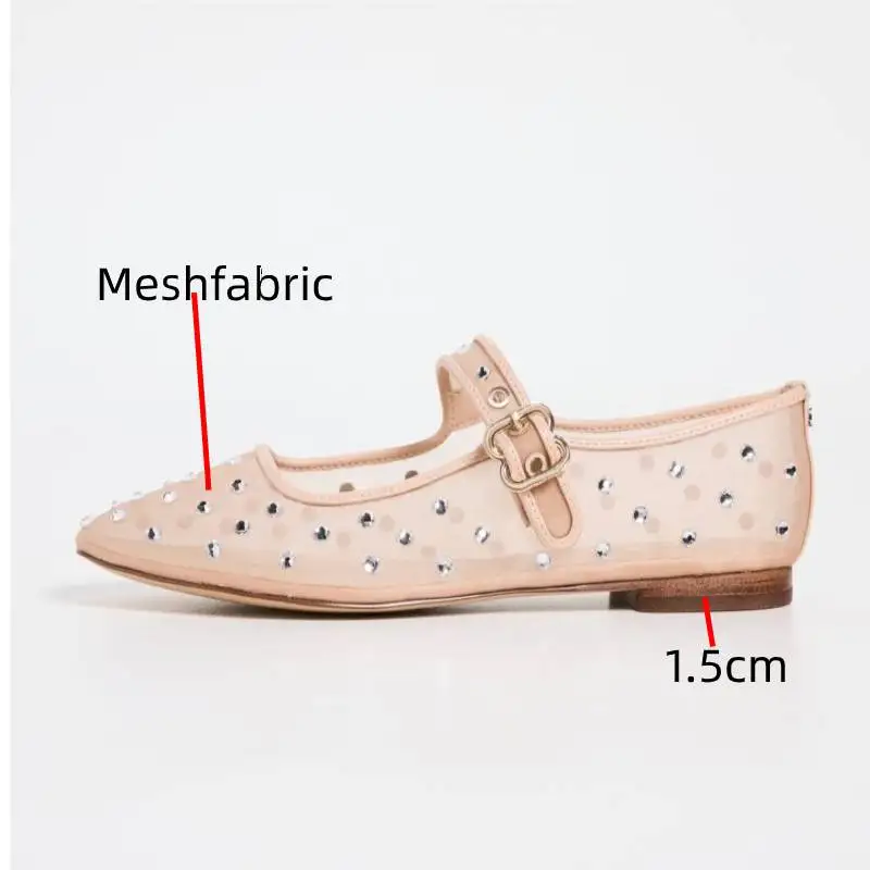 Dilalula 2025 Young Women Gauze Mary Janes Flats Women Crystal Mesh Ballet Flat Shoes Summer Fashion Ladies Dance Sandals