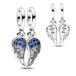 Sparkling Splitable Angel Wings Dangle Charm Fit Pan Original Bracelet Necklace Pendant Beads for Jewelry Making DIY