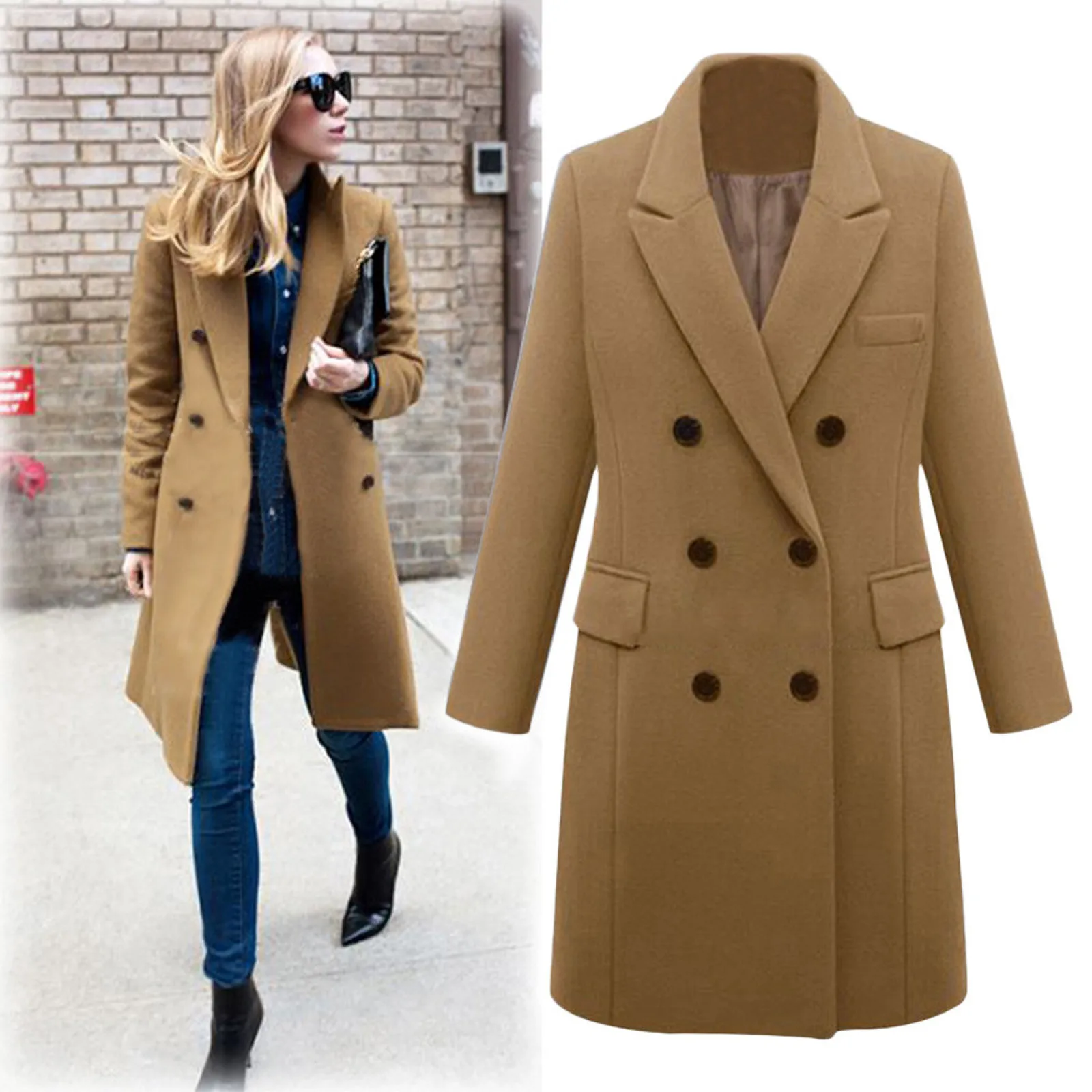 Streetwear elegante cappotto di lana donna soprabito abbigliamento da ufficio colletto rovesciato inverno addensare caldo giacche di media lunghezza