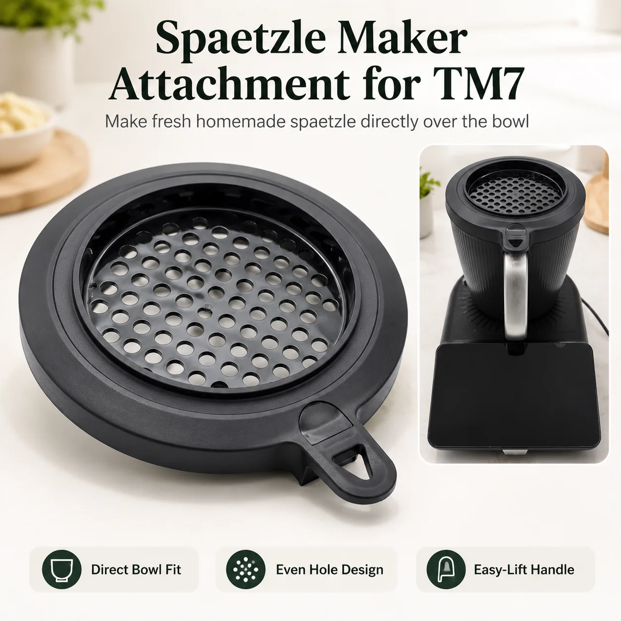 Spaetzle Maker Attachment Compatible with Thermomix TM7,German Pasta Dumpling Tool for Homemade Fresh Spaetzle Kitchen Accessory