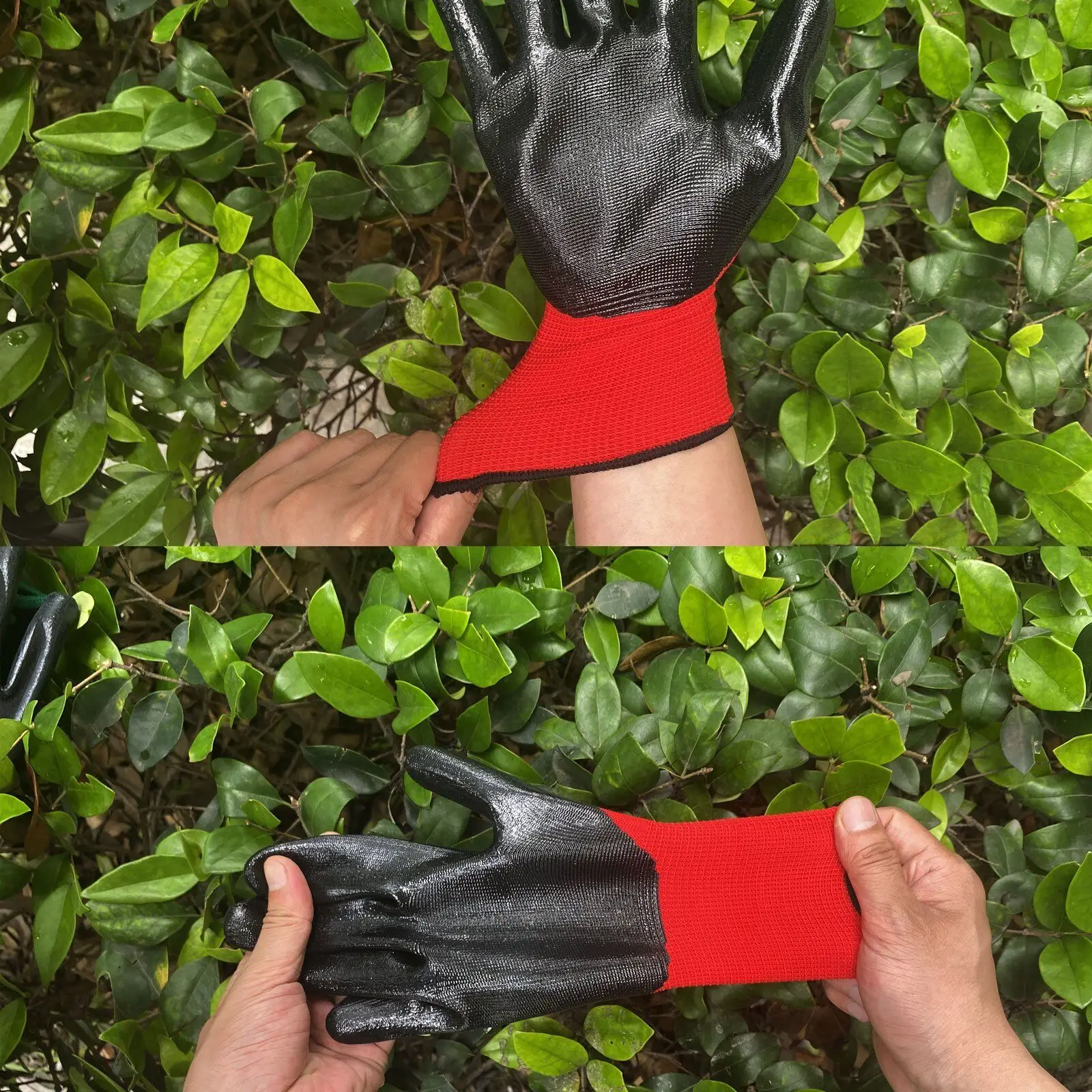 1Pairs Garden Man Safety Gloves With Knitted Red Nylon Dipped PU Nitrile Coated Palm Security Electronic Work Protector Gloves