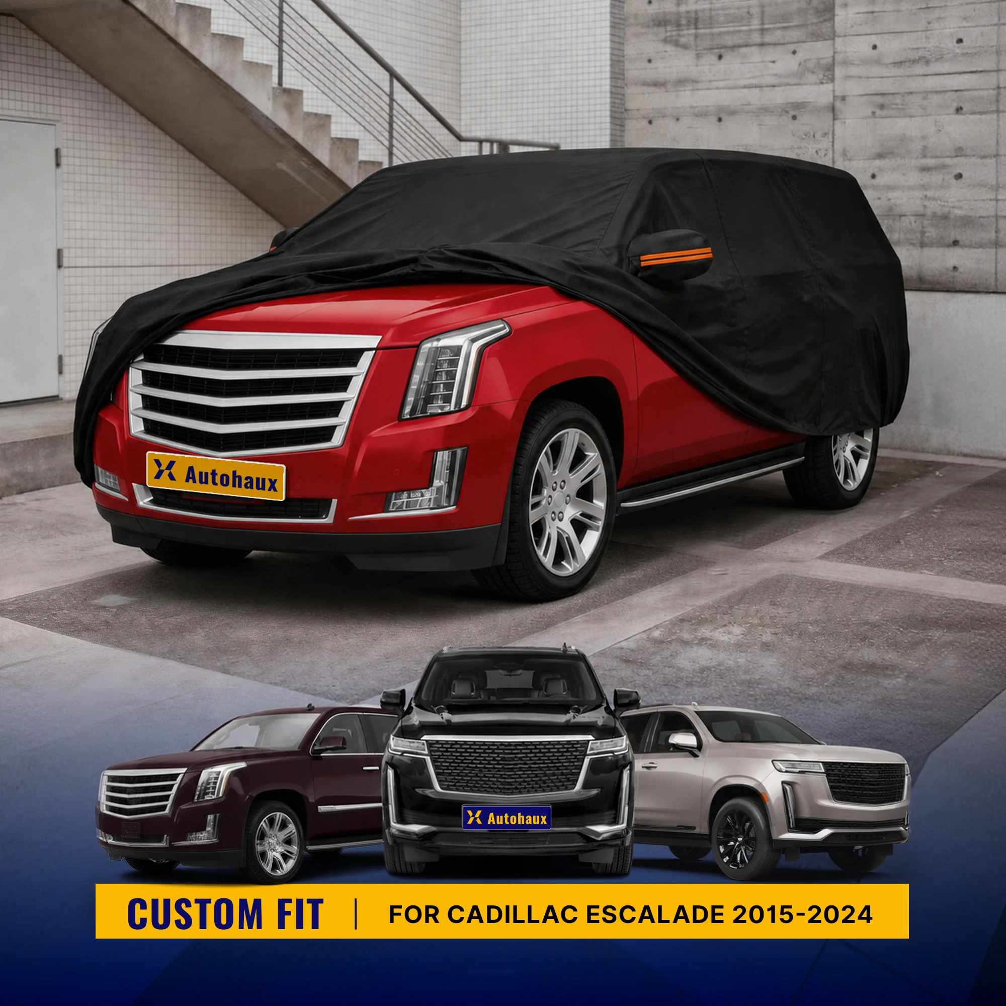 X Autohaux Waterproof 210D-PU Oxford Exterior Car Cover for Cadillac Escalade 2015-2024 Black