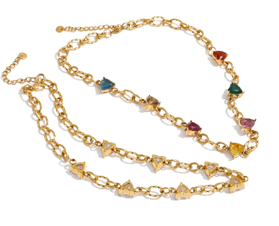 Yhpup Edelstahl-Halskette mit bunten Zirkonia-Herzen, hochwertige, zarte Neuheiten, Fantasy-Schmuck, Geschenk – Detail 3