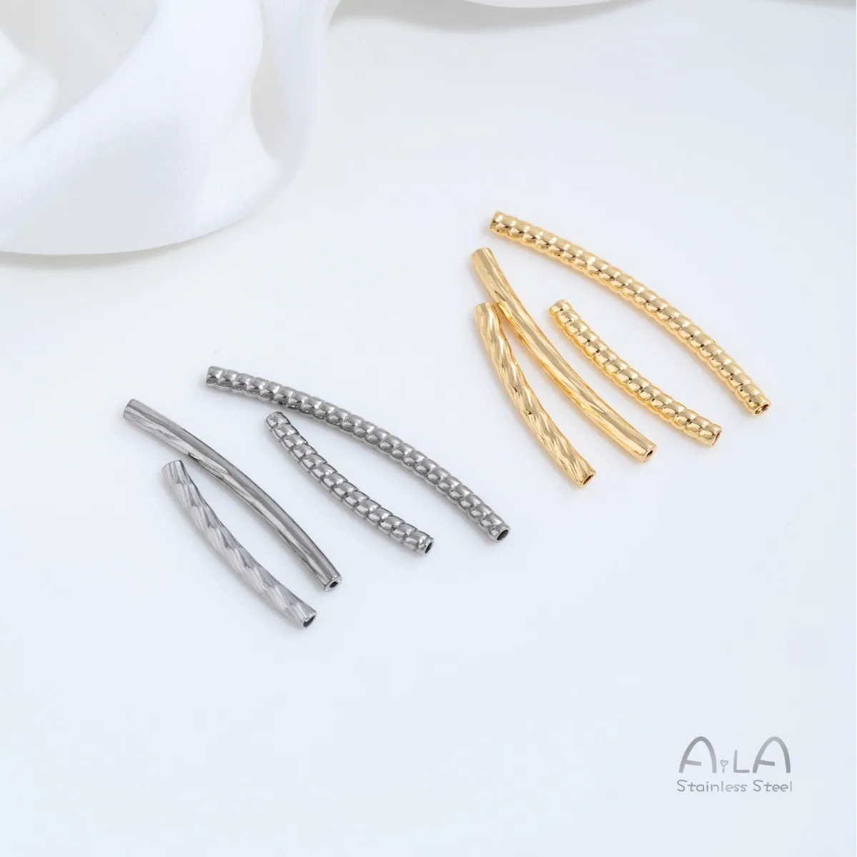 Stainless Steel Twisted Snake Grain Curved Tube Beads DIY Pearl Crystal Bracelet Necklace Jewelry Findings