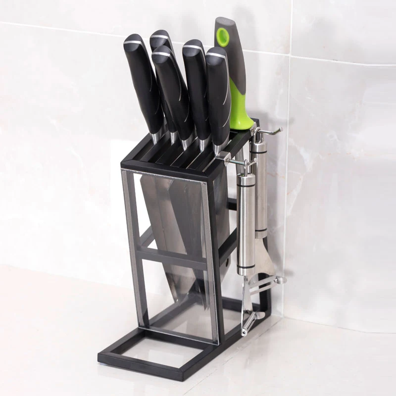 Stainless Steel Kitchen Knife Stand Countertop Home Utility Utensils Storage Knife Holder Hollow Metal Chef Knife Rack Organizer