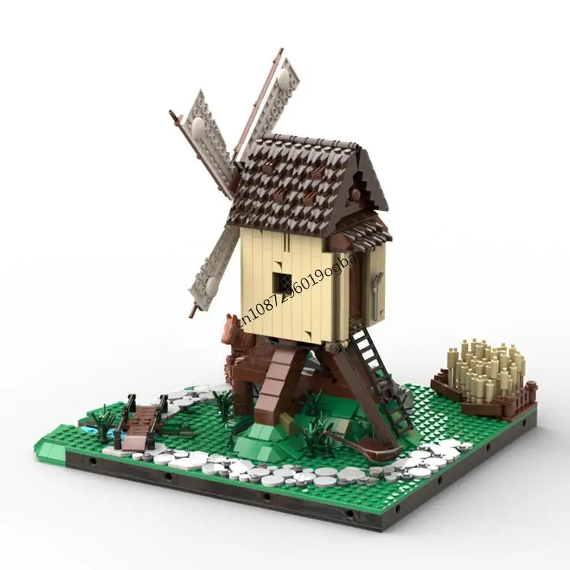 NEW 1241pcs MOC European Street View Medieval Town Post Mill Diorama Model DIY creative ideas Assembly Puzzle block bricks Gift