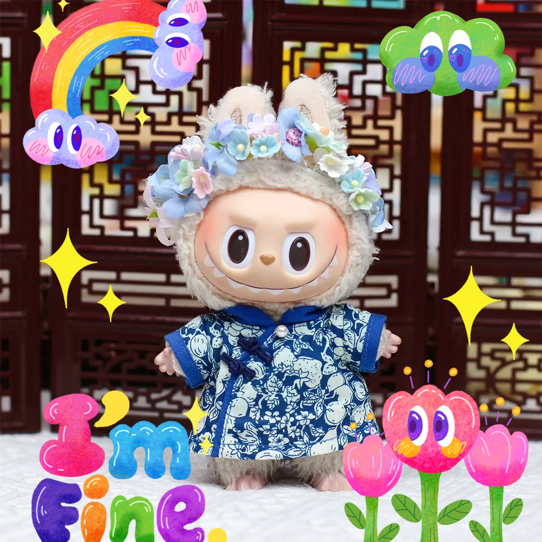 Labubu 17cm Doll Cheongsam Set, Chinese Classical Accessories, Necklace, Hairpin Gift Box, Ancient Style Dress Dressing