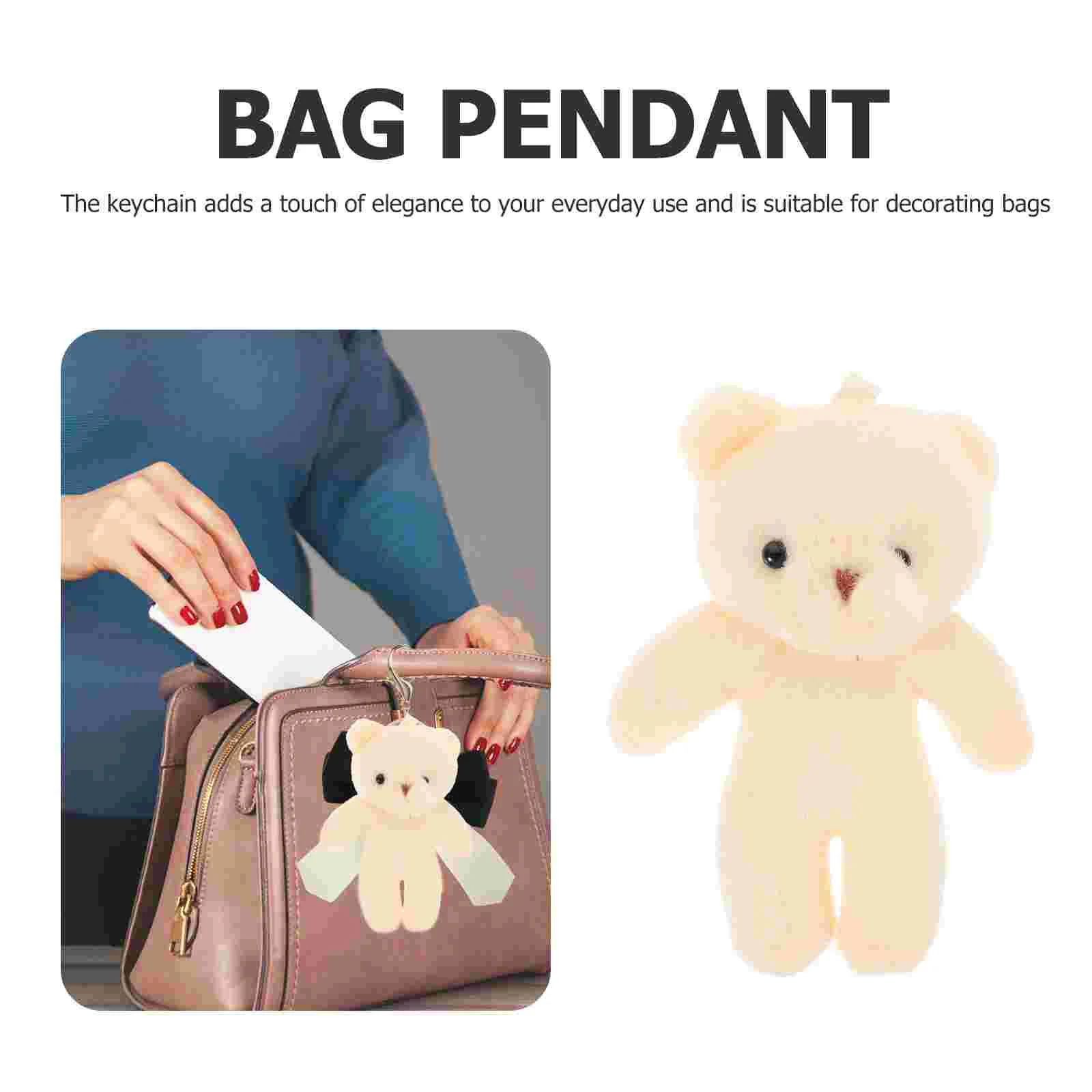 12 Pcs Mini Compact Bear Adorable Decor Wear-resistant Pendant Animal Accessories Hanging Pp Cotton Keychain Figurines