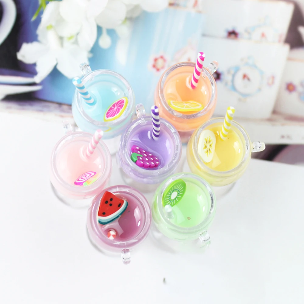 8Pcs/Lot Resin 3D Drink Charms Milkshake Fruit Goblets Pendant For Earring Keychain Diy Jewlery Findding Accessories