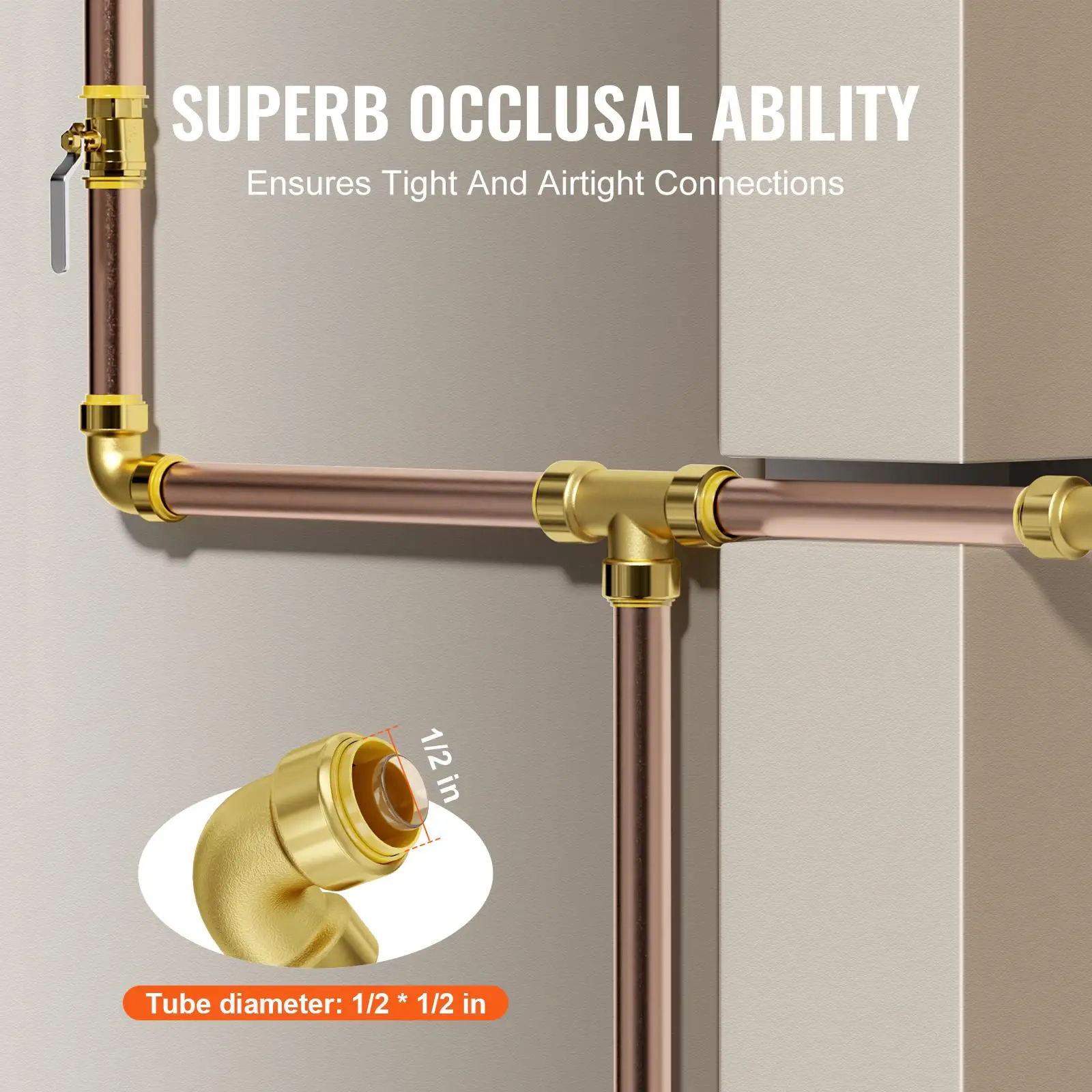 12 Piece Brass Elbow Push Fit Pipe Fittings 1/2 Inch Heavy Duty Air Plumbing Connectors for Water Pipes for heating and Shower Systems
