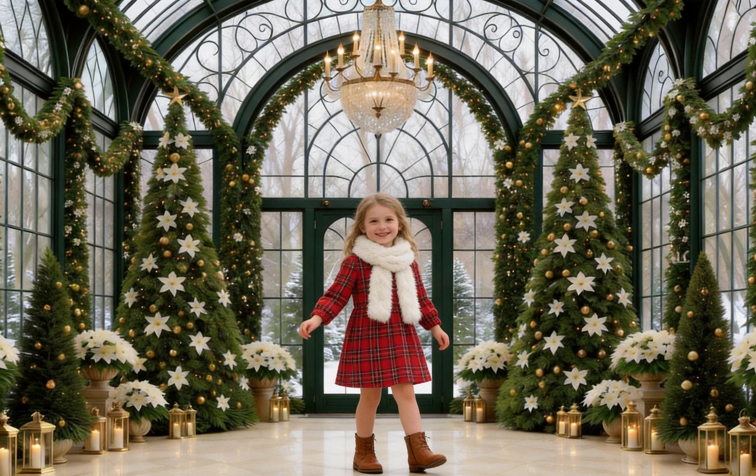 Elegant Luxury Christmas Adults Kids Photography Backdrop Chandelier Window Wreath Tree Snow Gold Green Velvet Red White Xmas