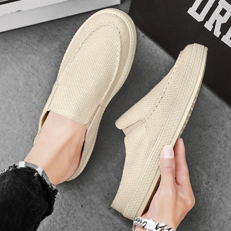 Men\'s Sneakers Summer Slip-On Loafers Platform Outdoor Casual Shoes for Men New Closed Toe Slippers Linen Surface Slip-on Shoes