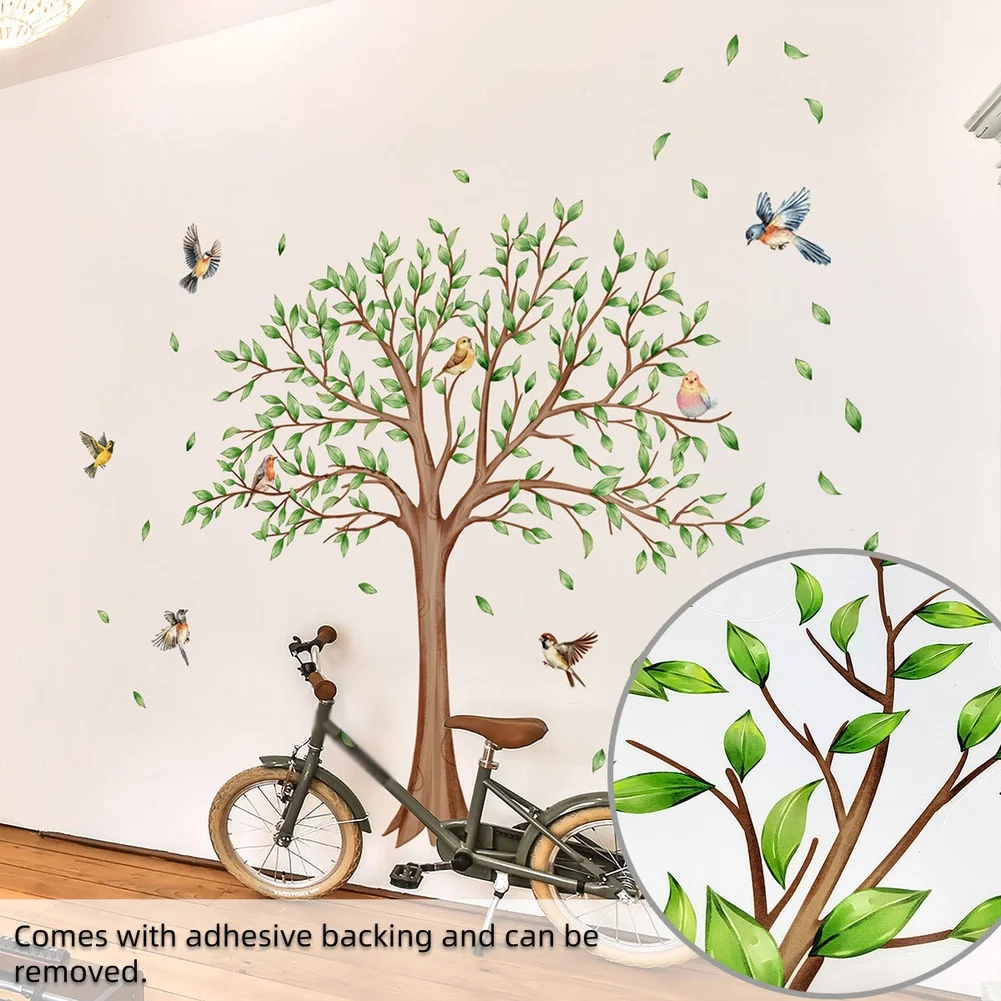 Branch Wall Art Bird Wall Decals Living Room Decor Easy To Apply Removable Without Marks Vibrant Fade-resistant Colors