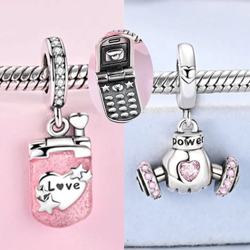 925 Sterling Silver Dumbbell Fitness Bead Charm Bead Pendant Fit Original Bracelet DIY Women Jewelry Gift Accessories
