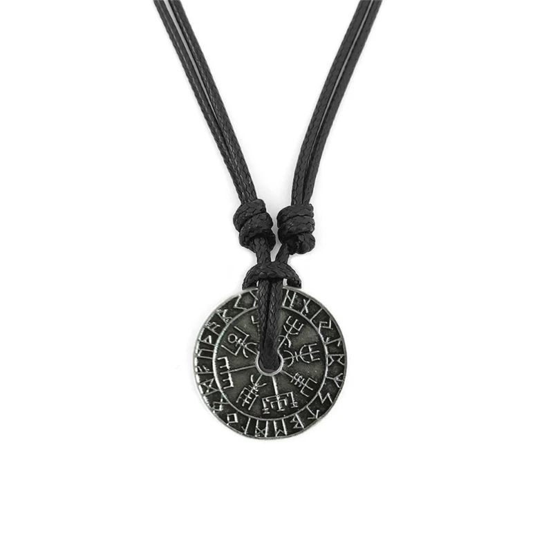 Ethnic Hollow Round Rune Pendant Necklace Adjustable Length Choker Ethnic Charm Neckchain Accessory for Party Wear