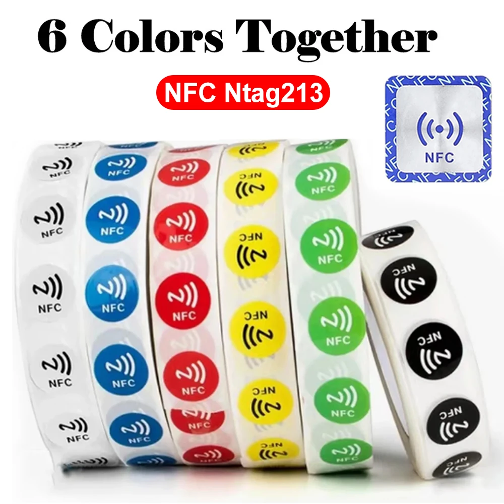 12/6Pcs 6 Colors NFC Ntag 213 144Bytes Wet NFC Tag Stickers 13.56MHz ISO Ntag 213 Chip RFID Adhesive Tag Label For NFC Phone