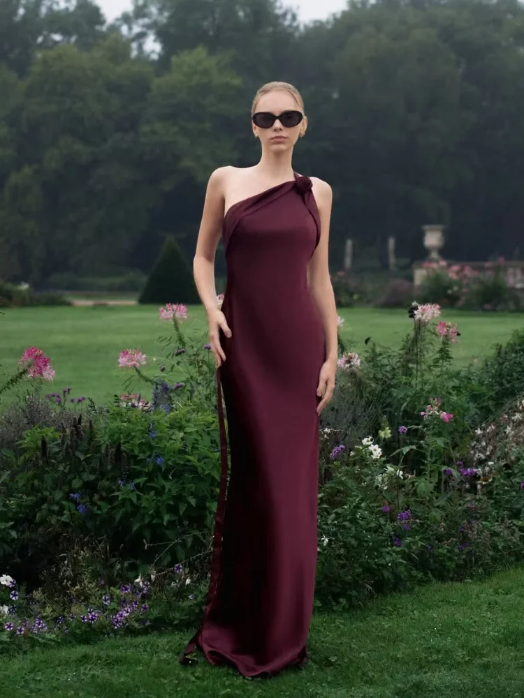 

Женское фиолетовое платье макси с наклонными плечами, женские элегантные тонкие платья без рукавов с открытой спиной и открытыми плечами, шикарные вечерние платья для ужина
