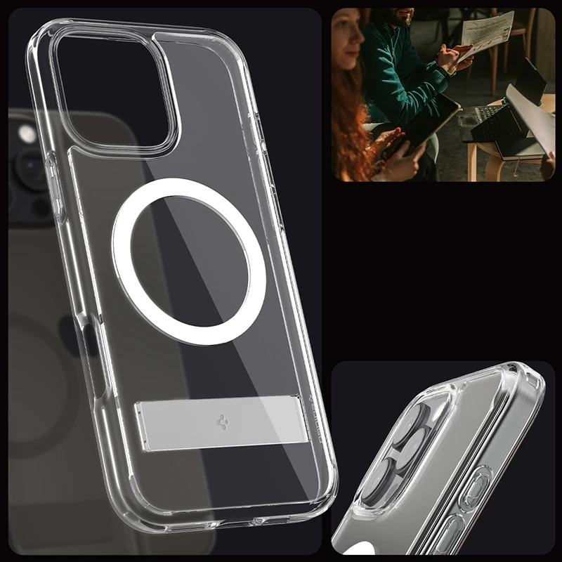 Spigen Ultra Hybrid S MagFit Hülle für iPhone 17 Pro Max 16 15 14 13 12 mit Ständer, vergilbungsfrei, kompatibel mit MagSafe