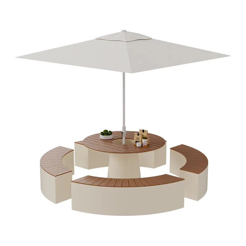 Outdoor courtyard round table open-air table and chair combination, outdoor terrace balcony waterproof and sunscreen park