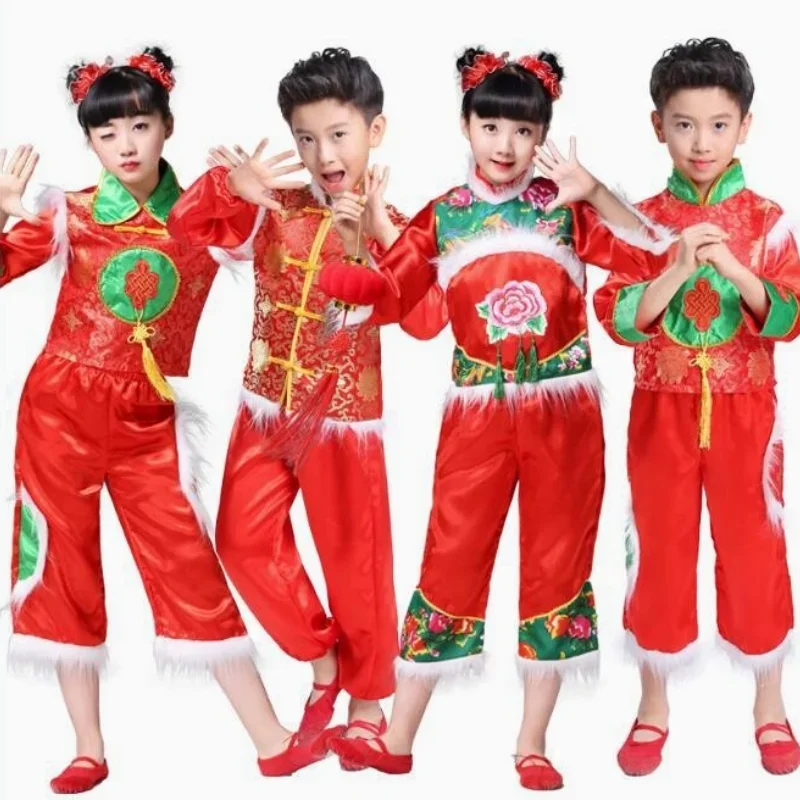 Ropa tradicional china de Año Nuevo para niños, traje Tang de Baile Folclórico antiguo, traje de escenario para niños