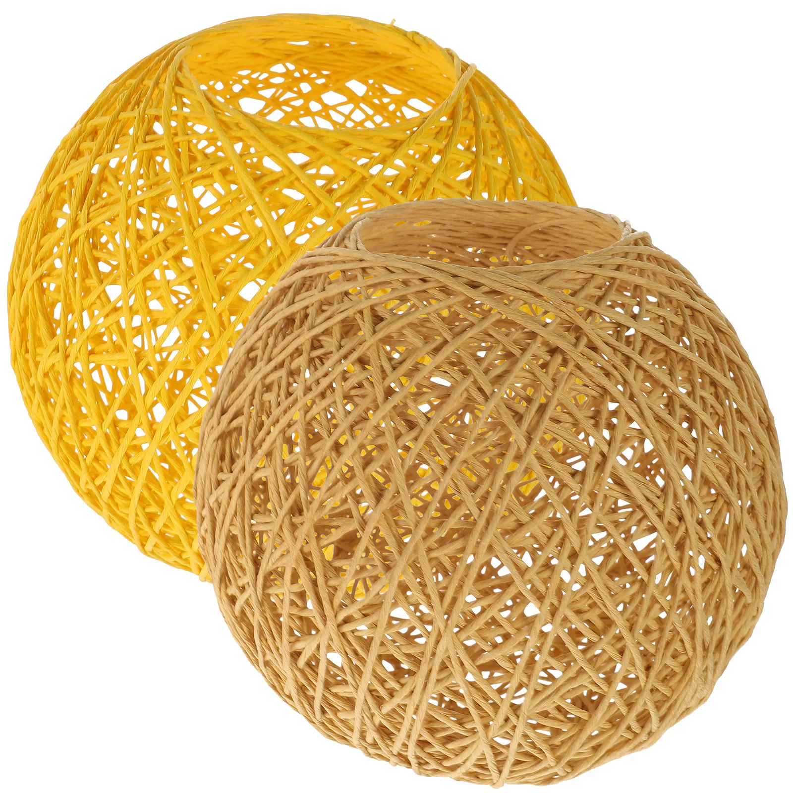 

2 Pcs Rattan Chandelier Shade 15cm Beige Yellow Lamp Cover Woven Hanging Lampshade for Ceiling Pendant Rustic Home Decor