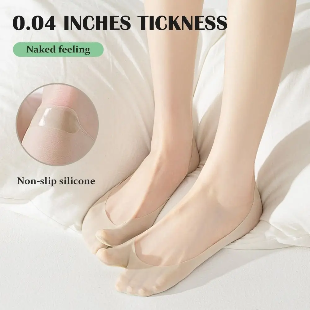 Solid Color Two Finger Socks Summer Thin Non-Slip Design Non-Slip Boat Socks Cotton Breathable Fabric Invisible Low Cut Socks