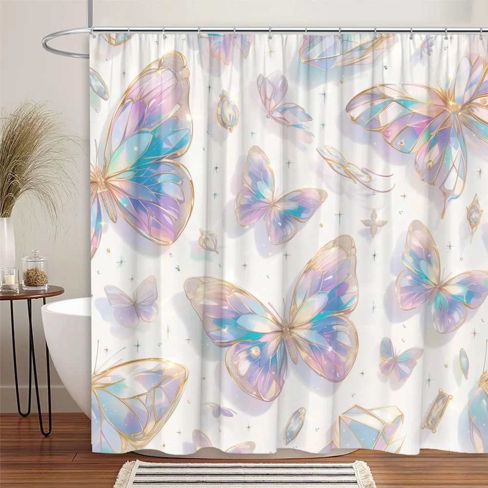 Butterfly Shower Curtain Watercolor Flower Farm Botanical Modern Elegant Fashion Home Polyester Fabric Bathroom Decor Curtains