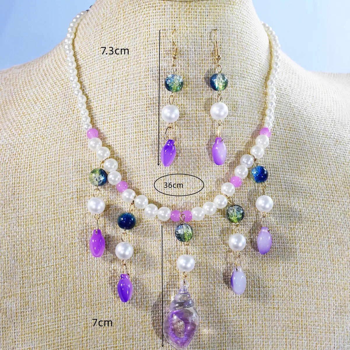 حلم الأرجواني البوب الزجاج الخرز تقليد اللؤلؤ مزيج قلادة أقراط الأزياء محارة قلادة هامش الاكسسوارات الرقبة مجوهرات #5