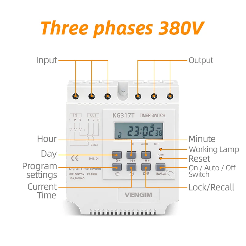 Free Shipping 380V Timer Switch Three phases Weekly 7 Days Programmable Digital Time Switch Relay Din Rail Timer Controller