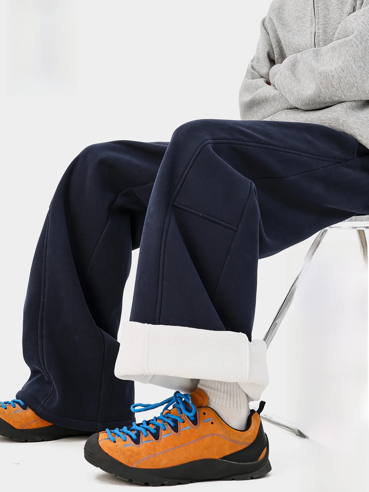 

PaulFrank Men's Casual Trousers Autumn Winter Thiened Fce Loose Wide Leg Long Pants Drapey Comfortable Pure Color