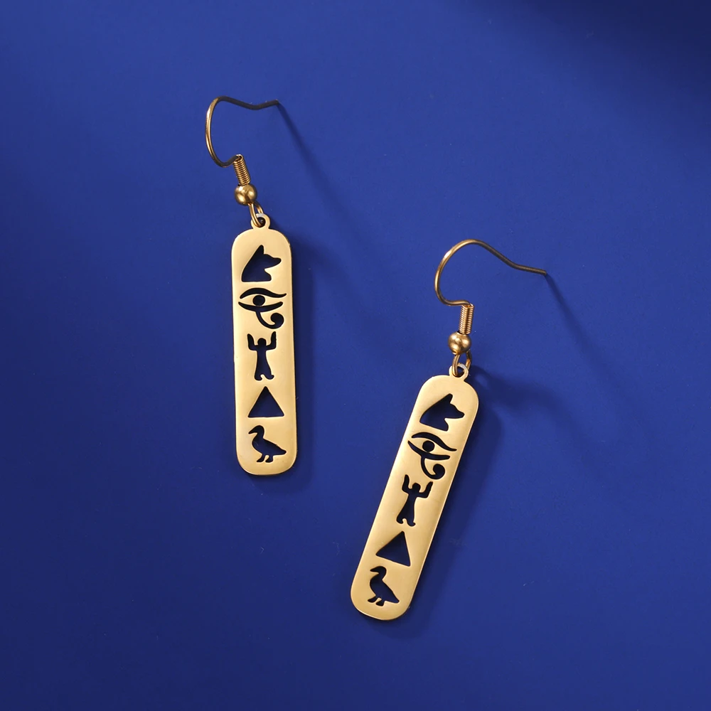 Dawapara alte ägyptische Symbol Ohrringe Auge von Horus und Ankh Kreuz Hieroglyphen Ideograph Schutz Amulett Edelstahl – Detail 34