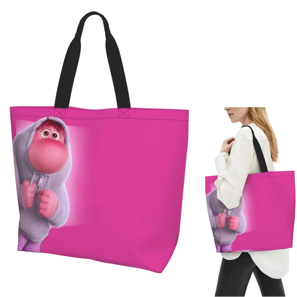 

Сумка-тоут для покупок с персонажем из мультфильма, парусиновая сумка на плечо большой вместимости, продуктовая сумка для покупок для женщин