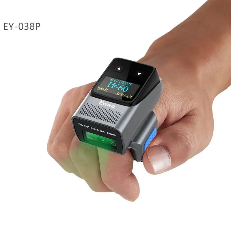 New! EY-038P Wearable Ring Barcode Scanner with Display Mini 2D QR Bluetooth Wireless Finger Bar Code Scanner Reader Inventory