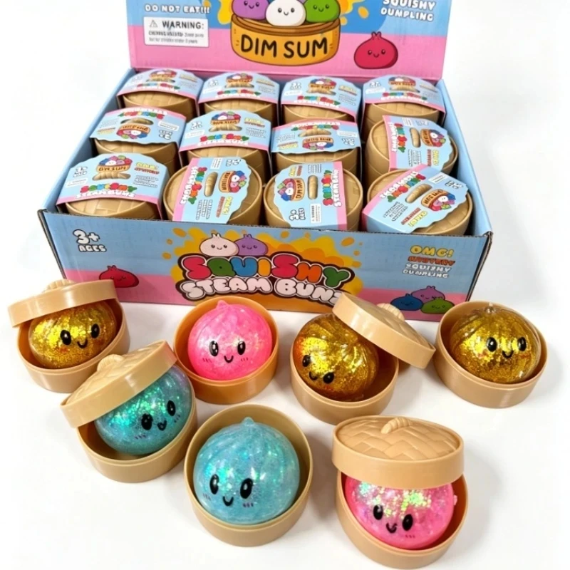 Mini Blind Box Glitter Dumpling Squishy Maltose Series with Box Dumplings Sensory Squeeze Toy for Stress Relief Random Color