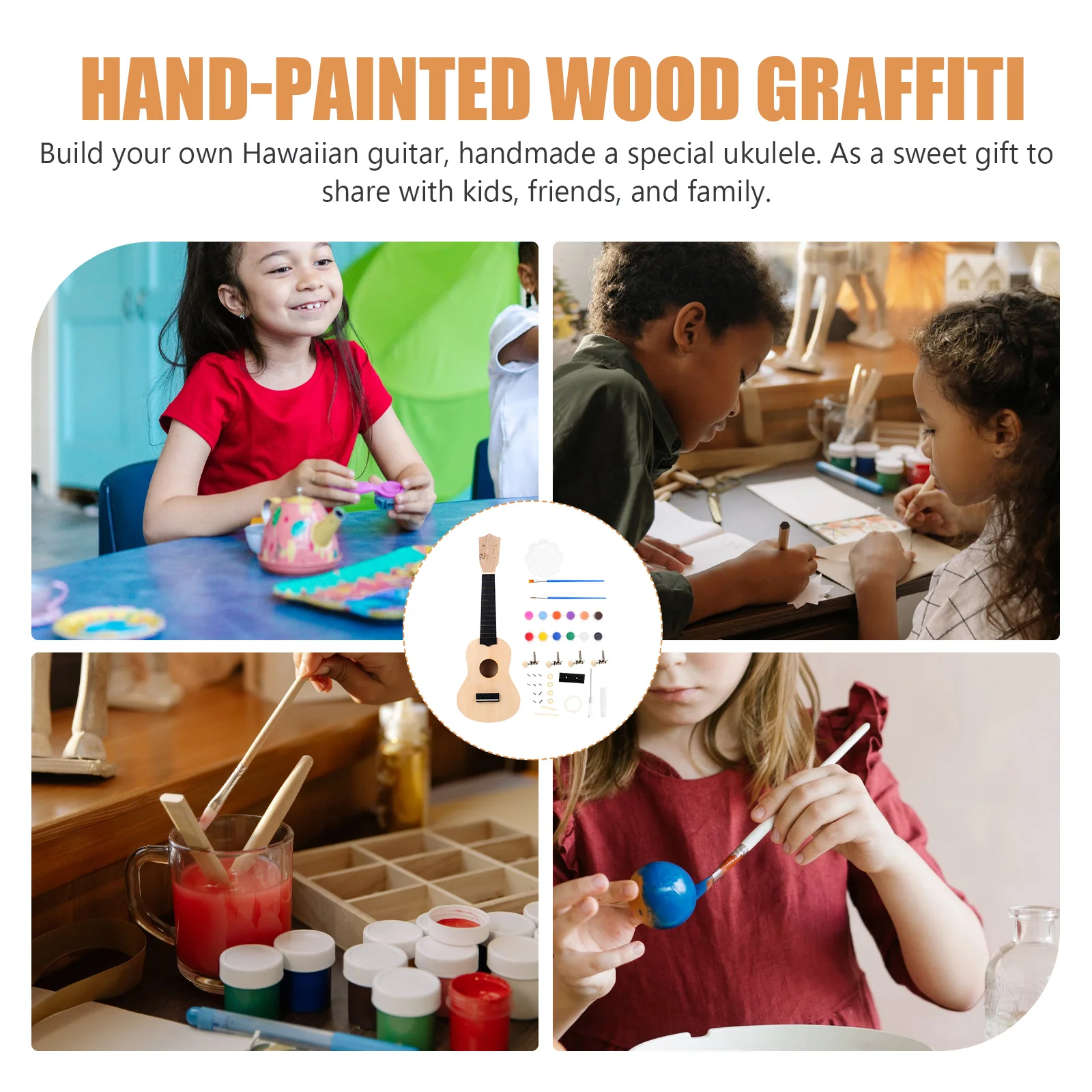 

DIY Ukulele Kit Handmade Wooden Guitar Set Safe Durable Easy to Paint Perfect for Beginners Music Training Gifts