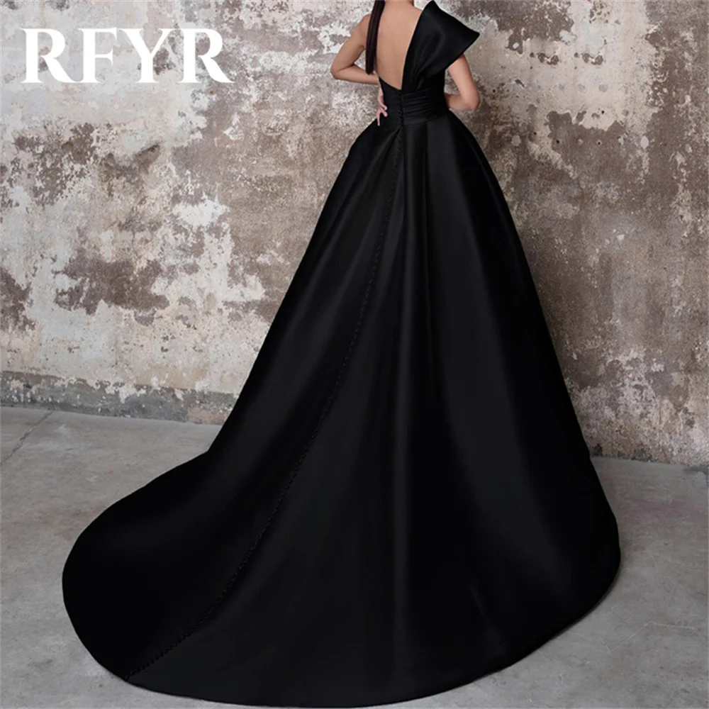 RFYR One Shoulder A Line Evening Dress Black Long Party Dress Night Dresses Stain Celebrity Dress vestidos de fiesta Customized