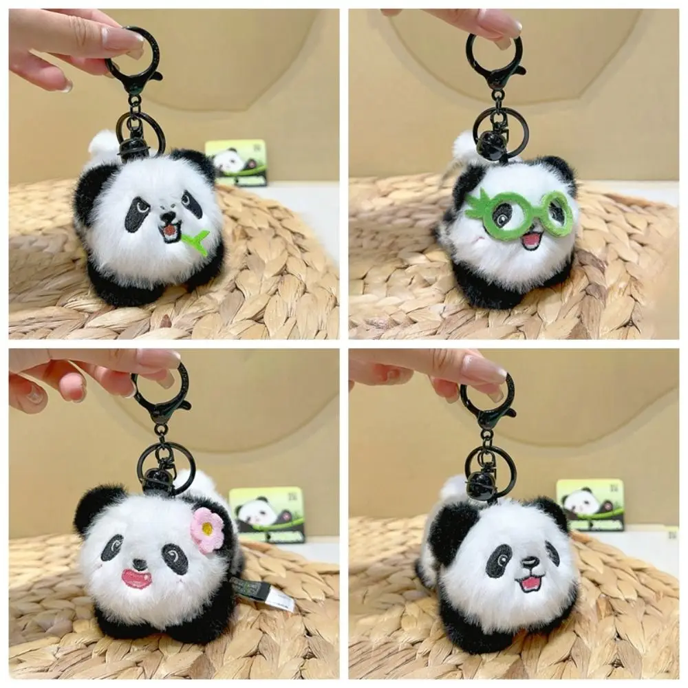 

Portable Bamboo Panda Keychain Flowers Fluffy Doll Bag Pendant Plush Cute Car Key Ring Gift