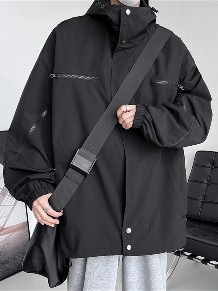 

Мужская осенняя водонепроницаемая ветрозащитная куртка с капюшоном в американском стиле, рабочая одежда, костюм для активного отдыха и альпинизма, модный молодежный свободный крой