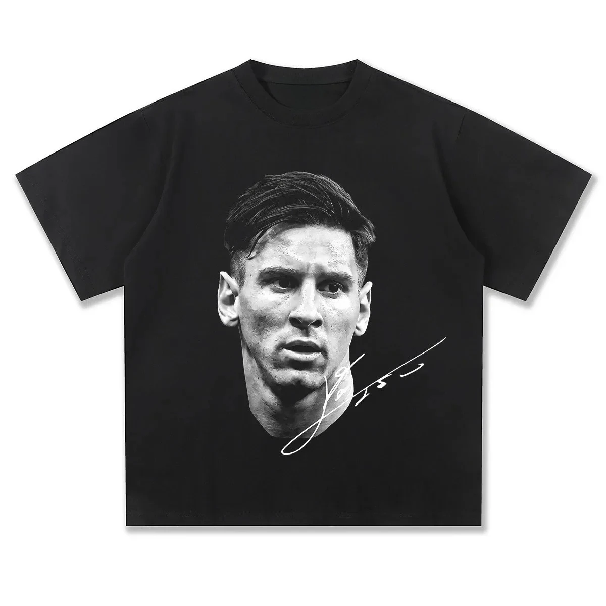 2026 Men's Short Sleeve Messi Messi American Football Head Vintage Print Fashion Loose Wash Heavy Short Sleeve T-shirt Y2k