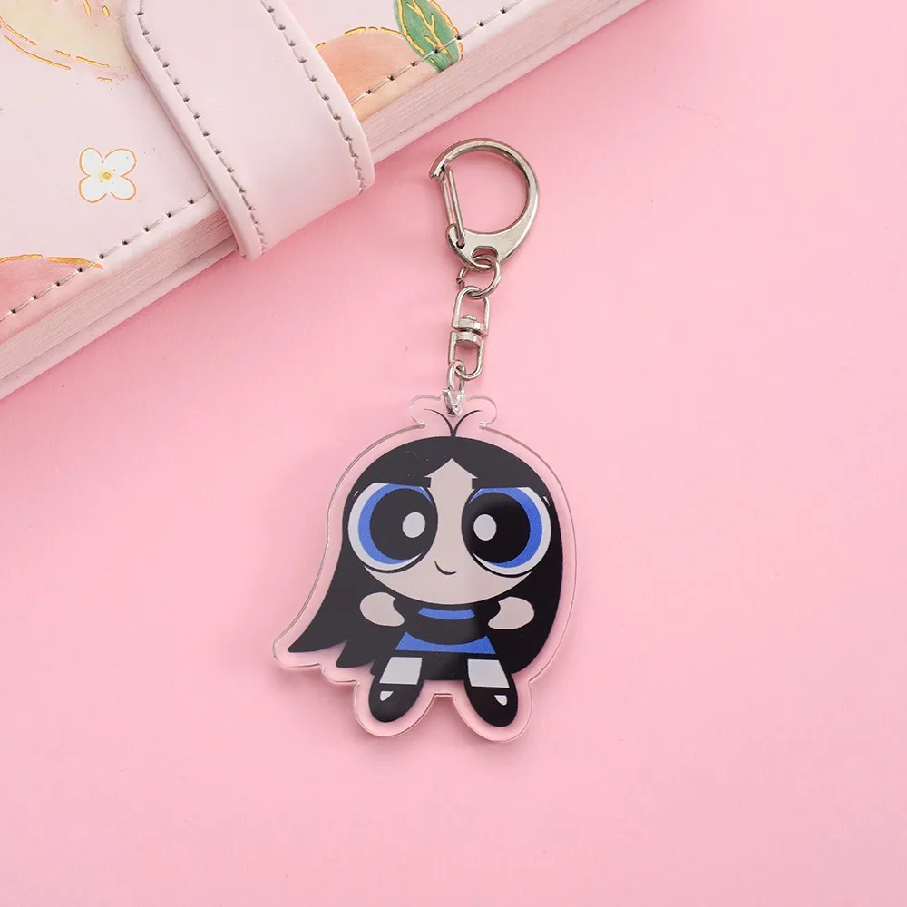 Anime The Powerpuff Girls Acrylic keychain accessaries Cartoon funny Bag Pendant Gift cute bag charm Keyring Friends Fans Gifts