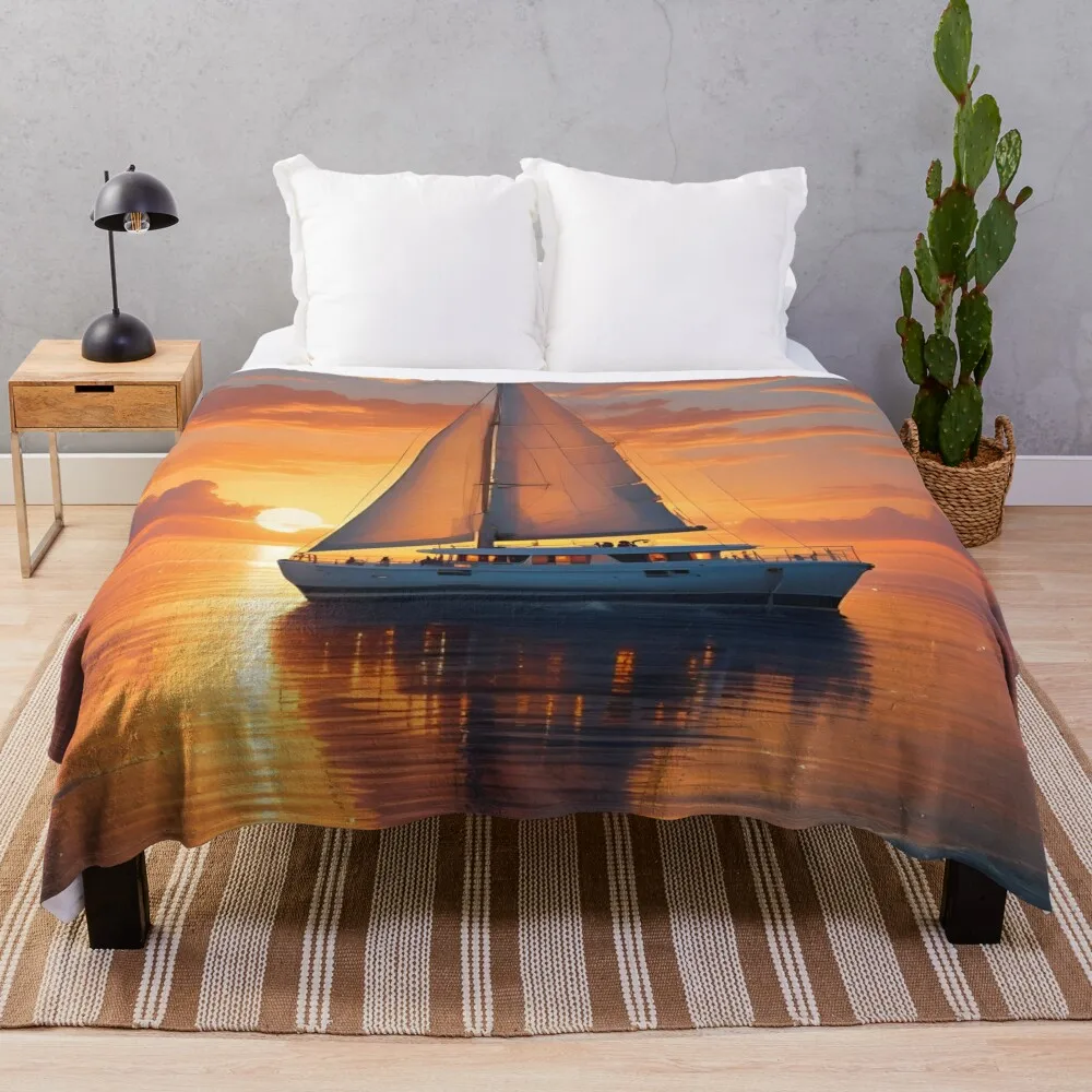 

A Sailing Adventure at Sunset Throw Blanket Thins Luxury Thicken Blankets