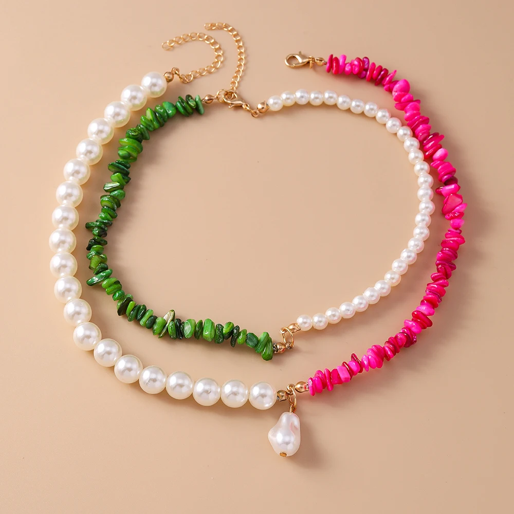 Aihua Trendige Perlenkette für Damen, modische Imitationsperlen, grüner Rosenstein, Choker-Halskette, Hochzeitsschmuck – Detail 6