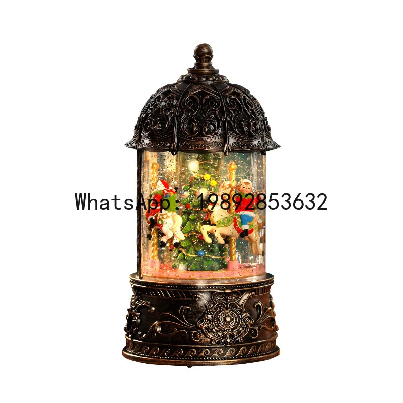xzs5Decoration Retro Snowy Music Box Scene Arrangement Ornament Carousel Music Box Atmosphere Gift